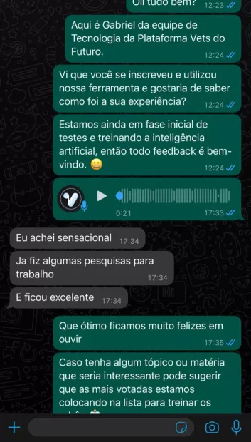 Depoimento de assinante da AiVets