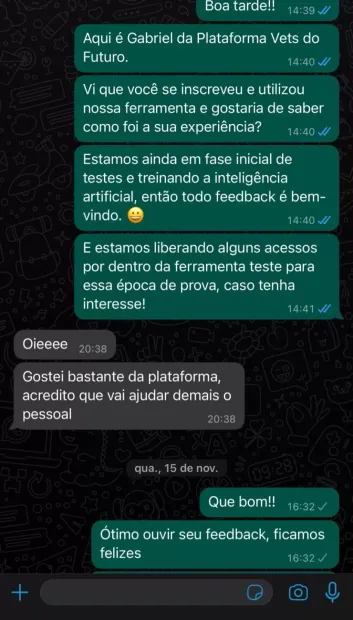 Depoimento de assinante da AiVets